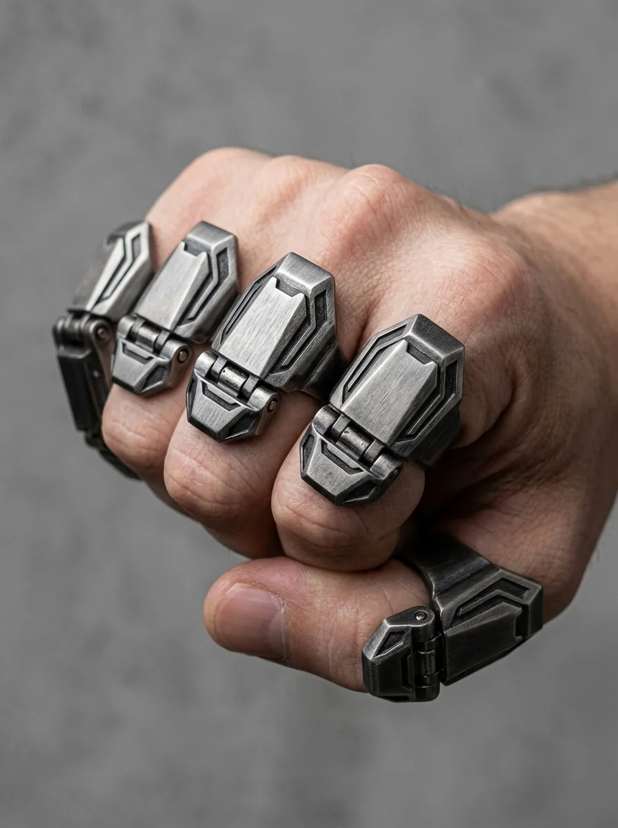 Articulated Knuckle Armor Rings Set — Hand Detail
