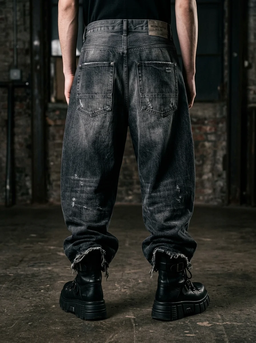 Curved Barrel Deconstructed Denim — Rear View
