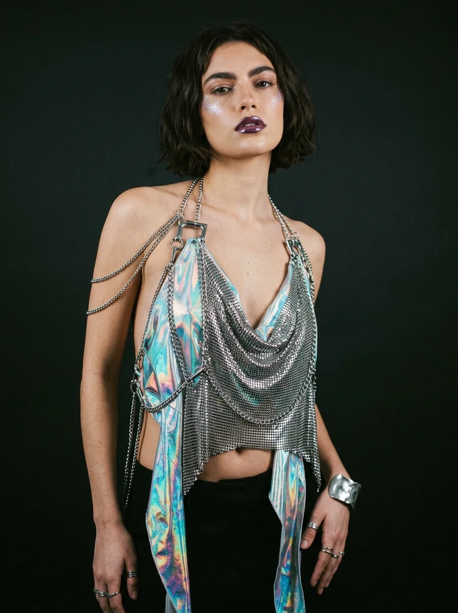 Iridescent Holographic Chainmail Top