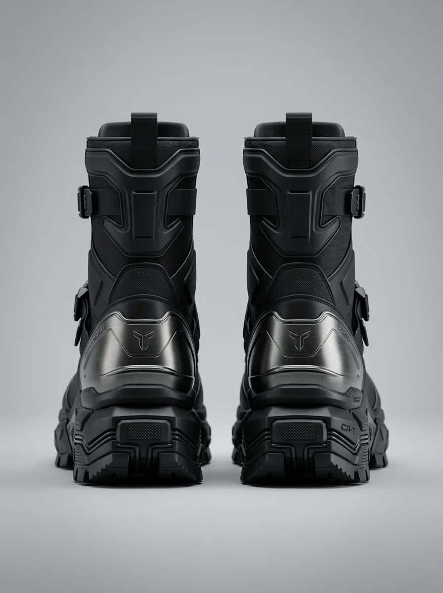 Pulse Platform Cyber Combat Boots — Rear View